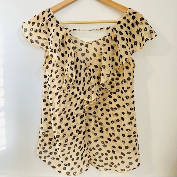 NWOT BCBGeneration Leopard Print Sheer Chiffon Ruffle Top (XS) - Picture 6 of 7